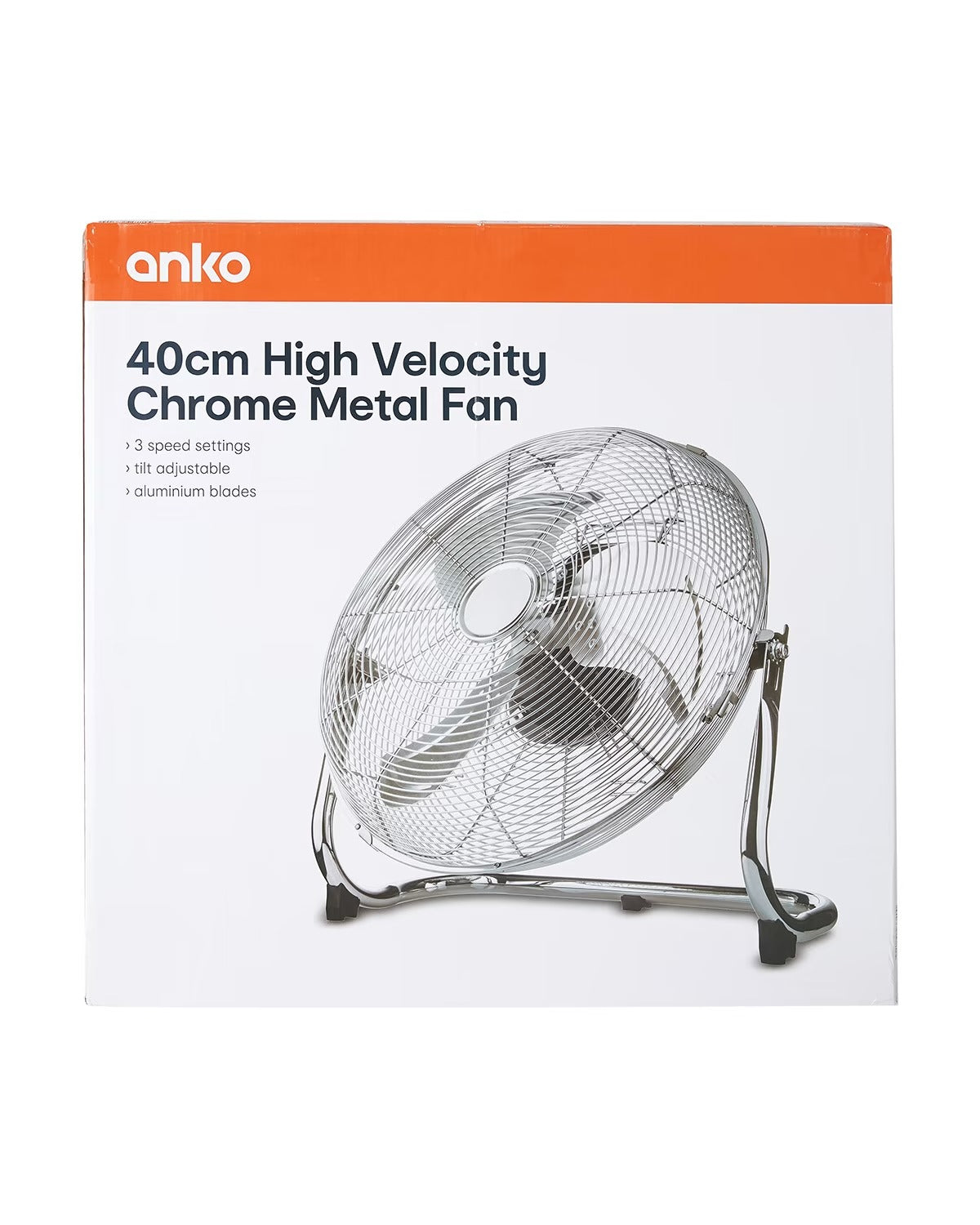 40cm High Velocity Chrome Metal Fan /3 Speed Settings /Tilt adjustable