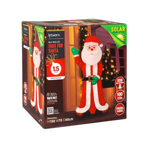 Lytworx 1.5m Solar USB Faux Fur Santa / 100 Warm White LEDs