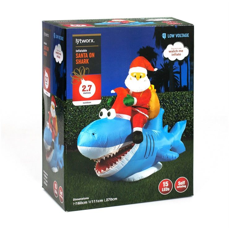 Lytworx 2.7m Inflatable Santa Riding Shark with 15 Super Bright LEDs