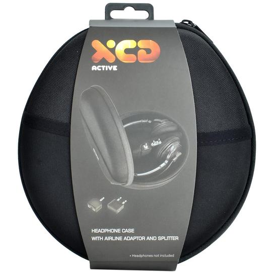 XCD EVA Black Headphone Case with Lycra Pocket & Airline Audio Adaptor/Splitter