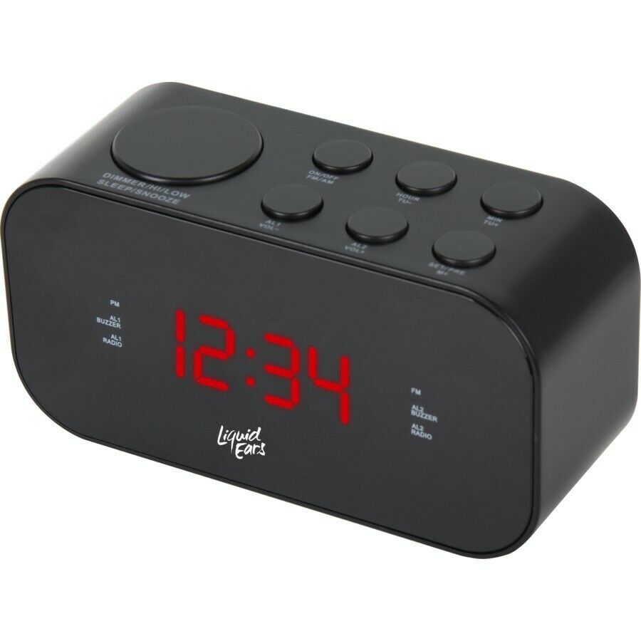 Liquid Ears Dual Alarm AM/FM Clock Radio/20 Presets Stations/Sleep and Snooze - TheITmart