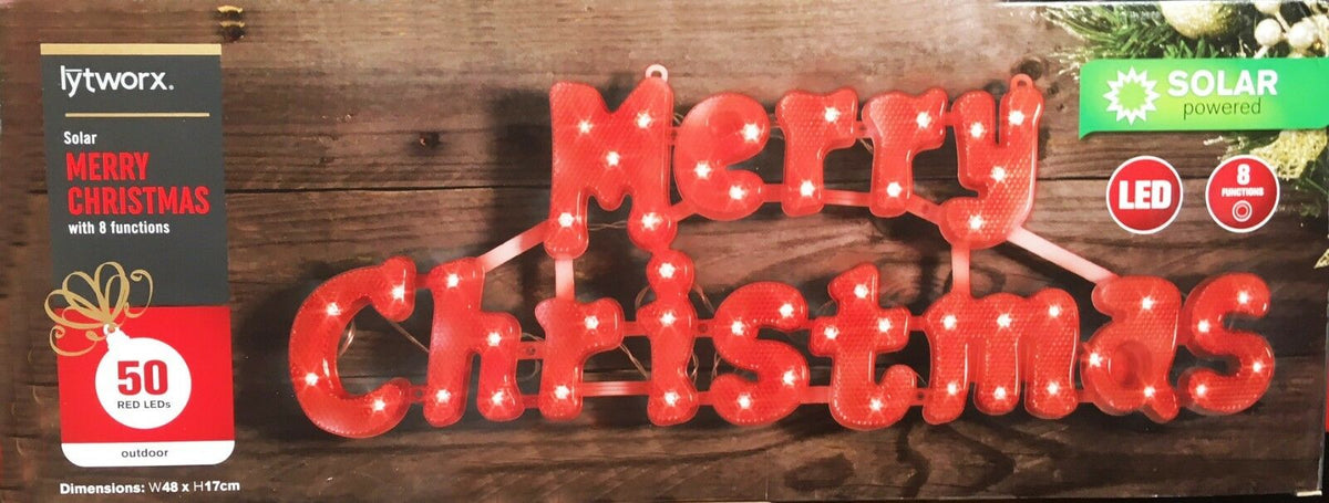 Solar Merry Christmas LED Outdoor Light/50 Red LEDs/8 Functions/Xmas Silhouette - TheITmart