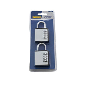 Syneco 2 Piece Combination Padlock Set/Wide Solid Metal Body/Chrome Plated - TheITmart