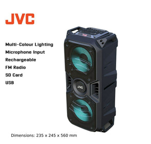 JVC Portable Bluetooth Speaker/SD Card/USB/FM Radio/Microphone In/Rechargeable - TheITmart
