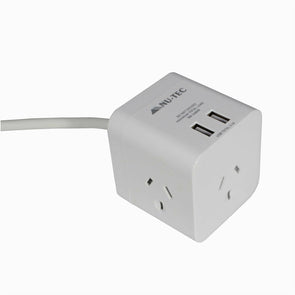 Nu-Tec Compact Powercube/Powerboard/ 3 outlets/ 2USB ports/2400W/10A 1m - TheITmart