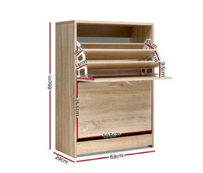 Artiss Shoe Cabinet Shoes Storage Rack 24 Pairs Organiser Shelf Cupboard Oak - TheITmart