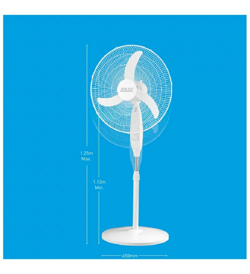 Arlec 50cm White Pedestal Fan/3 Speed/Wide Oscillating/High Velocity B