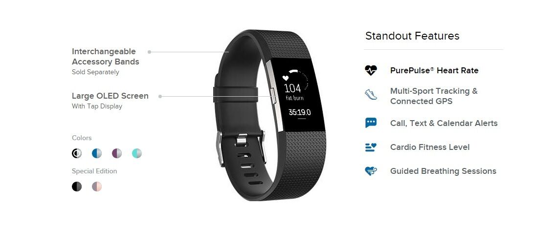 Fitbit Charge 2 HR Heart Rate Activity Tracker + Large Fitness Wristband Monitor - TheITmart