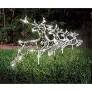 Solar White Reindeer Stakes 2 Functions Christmas Lights Fastive Decoration 4 Pk - TheITmart