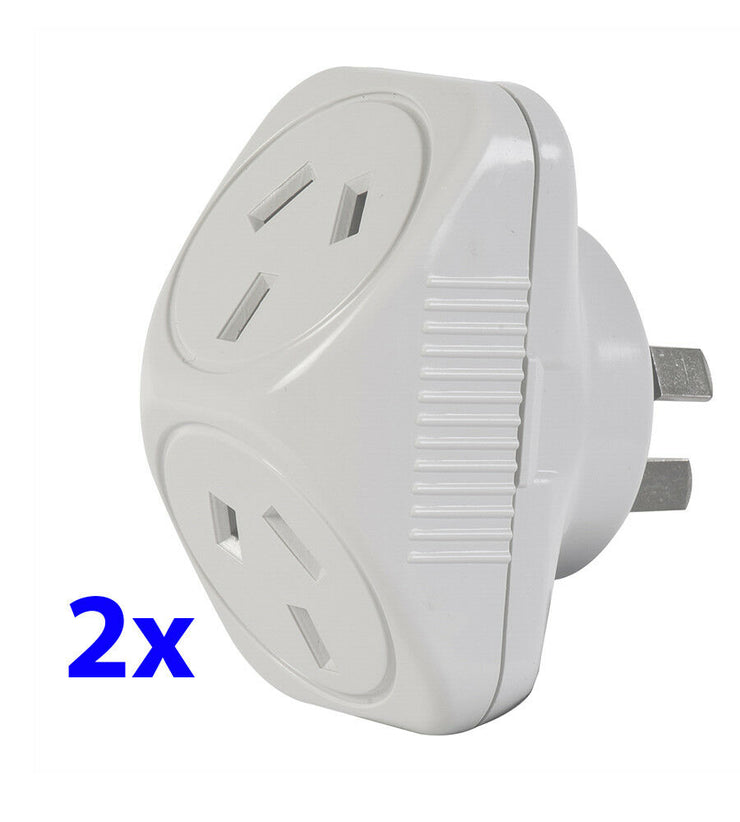 2pk Arlec 2400W Double Vertical Adaptor/ Triangular double socket mains AU plug - TheITmart