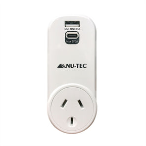 Nu-Tec Compact Rotatable Adaptor powerboard/Mains Outlet/USB/Type-C Ports 15W - TheITmart