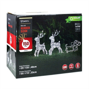 Lytworx 150 LED White Solar Reindeer With Sleigh Statue/2 Functions/Xmas Lights - TheITmart