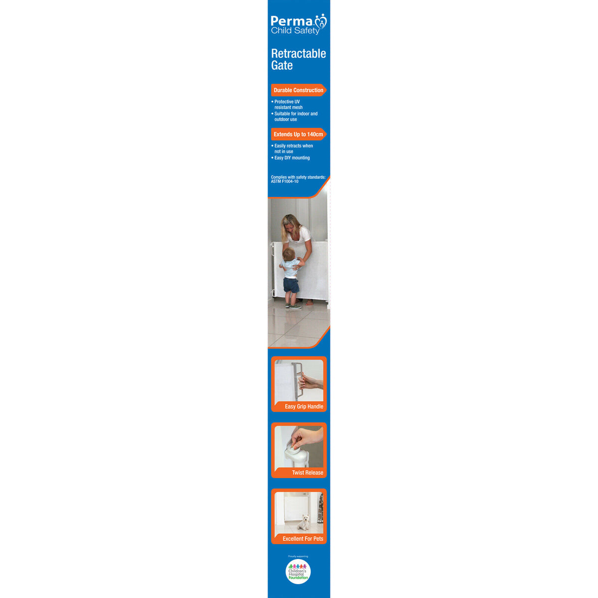 Perma Child Safety 1.4m Retractable Gate UV Resistant Mesh/84cm Tall Pets Kids - TheITmart