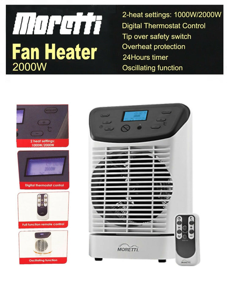 Mistral 2000W Oscillating Fan Heater with LCD Display 2 Heat Setting - TheITmart