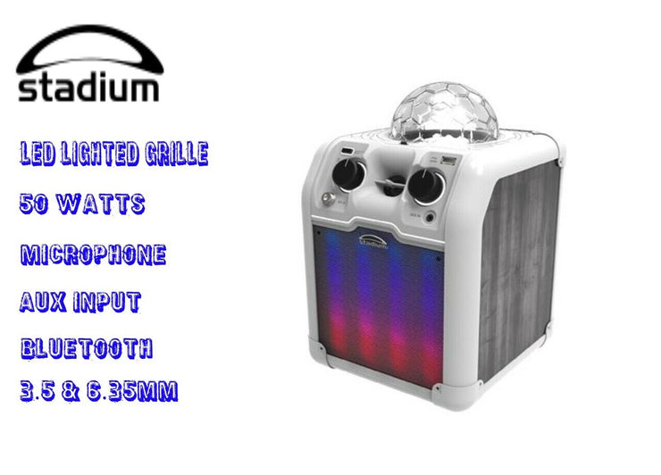 Stadium Party 50W Speaker/Maker Brite/LED Lights/Bluetooth/3.5 &  6.35mm Inputs - TheITmart