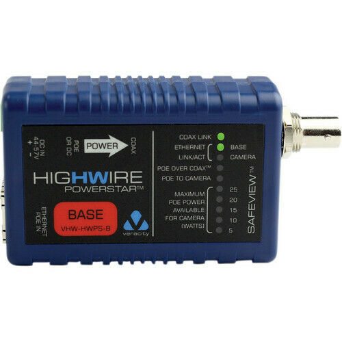 Veracity HIGHWIRE 1-Port Ethernet & PoE over Coax Adaptor PowerStar Base Unit - TheITmart