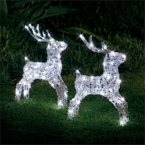 Lytworx 50cm LED White Solar Reindeer/72 LEDs/2 Functions/Festive Light - 2 Pack - TheITmart