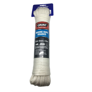Grunt 6mm x 40m White Marine Braided Rope/Resistant to Rot/Petrol/Oil and Water - TheITmart