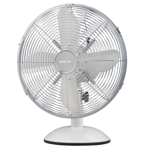 Nu-Tec 30cm Retro Desk Fan 3 speed Adjustable tilt Oscillating 4 Aluminium Blade - TheITmart