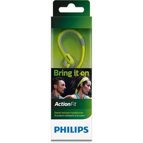 Philips SHQ1250T ActionFit Sports Headphones/3.5mm/13.6mm Drivers Earphones GRN - TheITmart