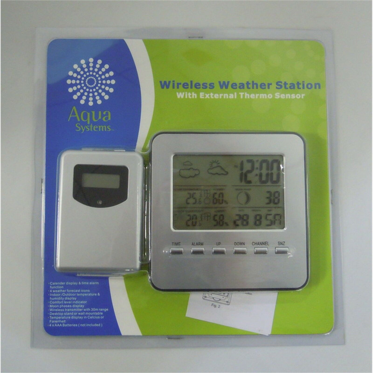 Aqua Systems Wireless Weather Station/Time/Calendar/Indoor/Outdoor Temp/Humidity - TheITmart