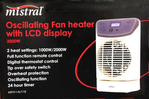 Mistral 2000W Oscillating Fan Heater with LCD Display 2 Heat Setting - TheITmart