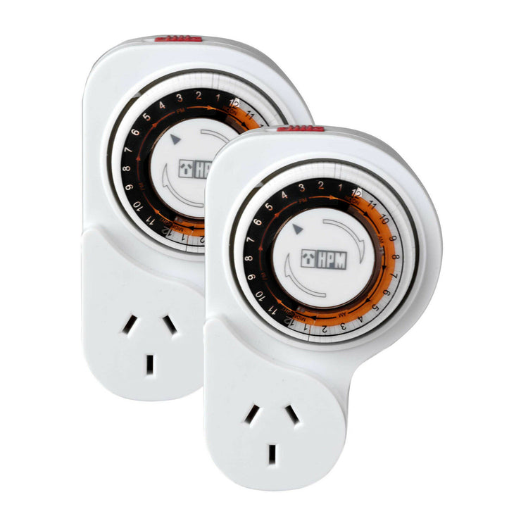 HPM 24hr Analog Timer with Offset Double Pole/2400w/10A/Programmable - Twin Pack - TheITmart