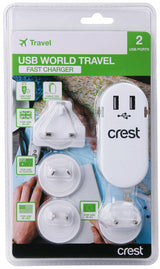 Crest PWA06025 USB World Travel Fast Charger 2 Fast USB ports for UK/USA/AUS/EU - TheITmart