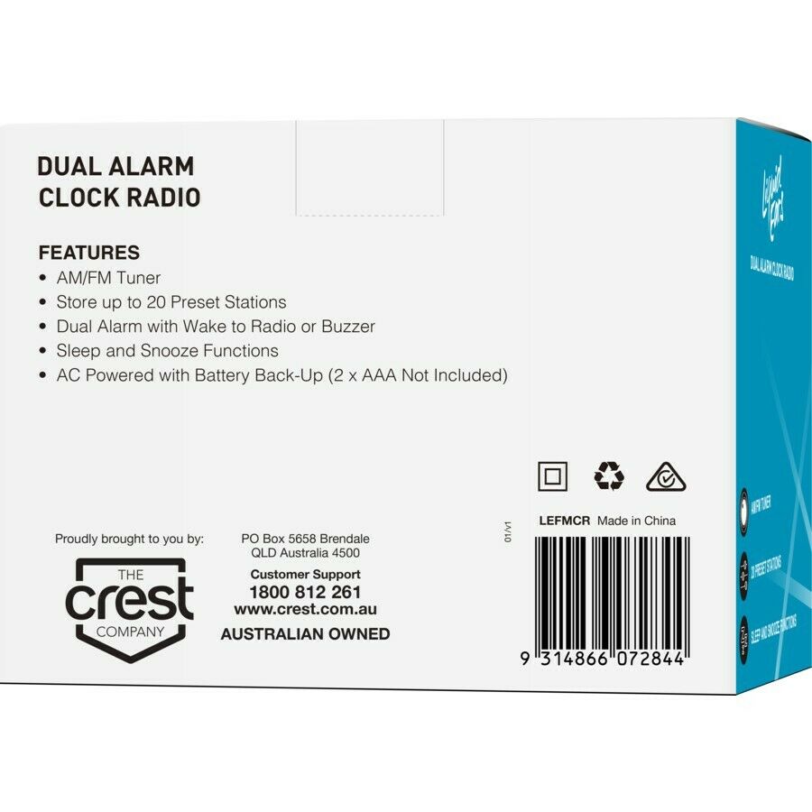 Liquid Ears Dual Alarm AM/FM Clock Radio/20 Presets Stations/Sleep and Snooze - TheITmart