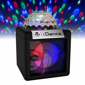 iDance Cube Bluetooth Party Speaker CN1/5W/Disco Ball/LED/Aux - Black - TheITmart