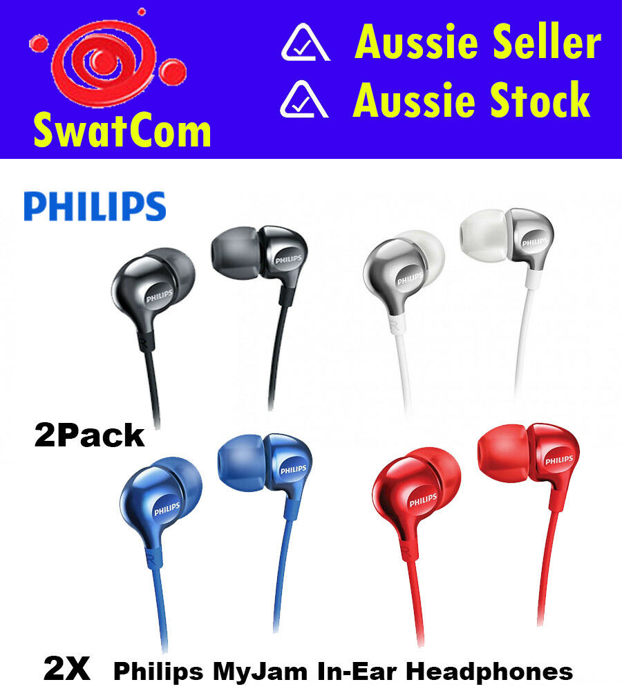 2pack Philips MyJam In-Ear Headphones/3 sizes rubber ear caps/1.2m cable/3.5mm - TheITmart