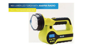 Taller 400 Lumen LED Torch with AM/FM Radio Built in Rechargeable Power Bank USB - TheITmart