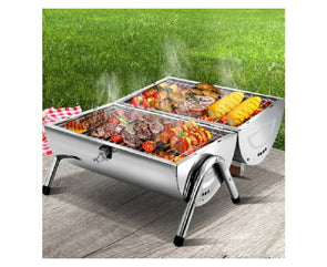 Portable BBQ Drill Outdoor Camping Charcoal Barbeque Smoker Foldable/Wood Handel - TheITmart
