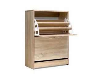 Artiss Shoe Cabinet Shoes Storage Rack 24 Pairs Organiser Shelf Cupboard Oak - TheITmart