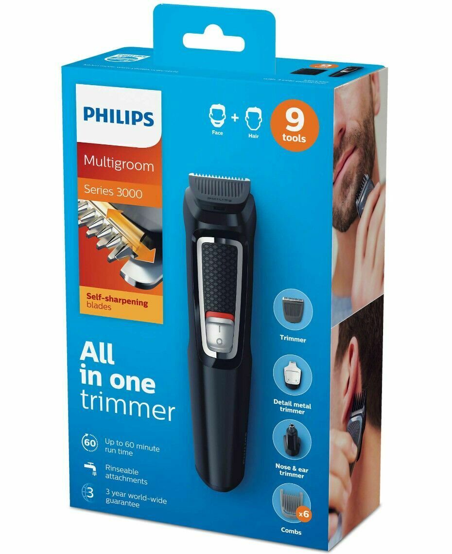 Philips 3000 Series /15 9-in-1 Face & Hair Multigroom Kit Rechargeable 6 Combs - TheITmart