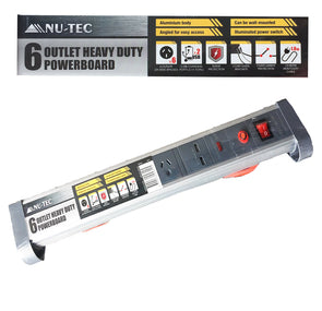 NuTec Desktop 6 Outlet Heavy Duty Power Board/2 Wide Spaced/2 USB Ports/Switch - TheITmart