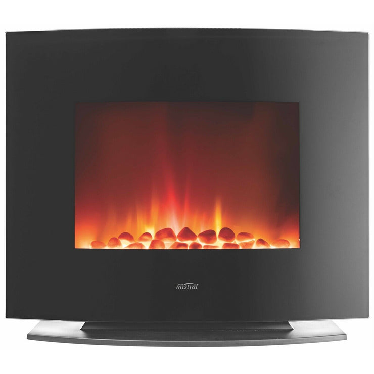 Mistral 1800W Glass Panel Fireplace Heater/2 Heat Settings/Curved Tempered Glass - TheITmart
