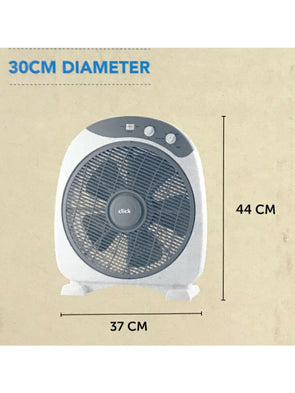 Click 30cm Box Fan with Timer/5 Blades/3 Speed/360 Rotating Grill/.Auto Turn off - TheITmart