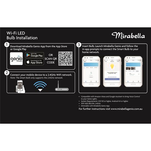 Mirabella 9W 800lm RGB And White Genio Smart Wi-Fi Glass LED BC Light Globe - 2 Pack