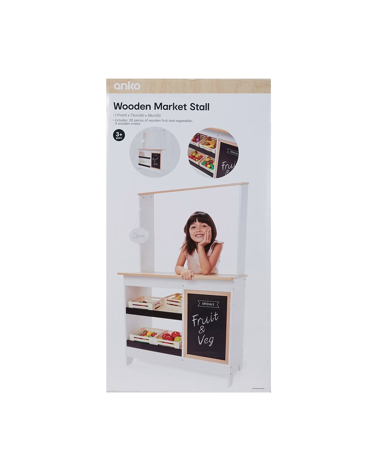 30 Piece Wooden Market Stall Play Set/Suitable for Ages 3+ years