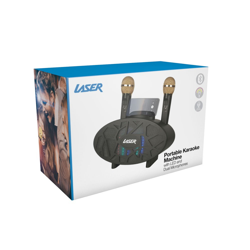 LASER LED KARAOKE MACHINE WITH DUAL MICROPHONES