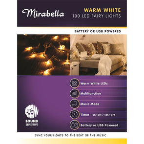 Mirabella 100 LED Warm White Battery Operated Sound Sensitive Fairy Lights