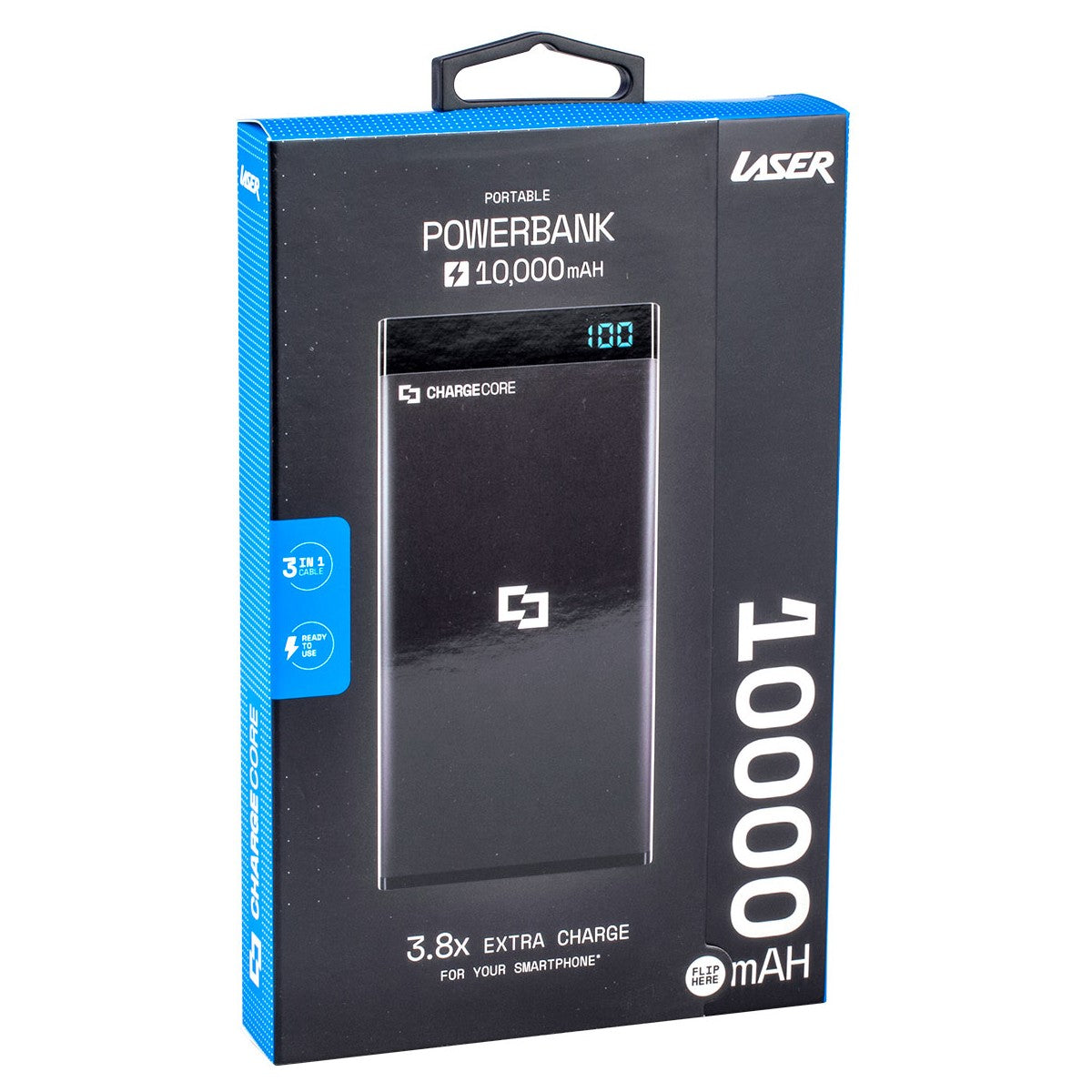 Laser 10000mAh Power Bank with 3-in-1 Cable - Black- Pink - White - TheITmart