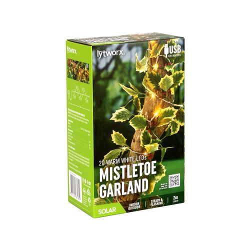 Lytworx Warm White Solar/USB Mistletoe Garland