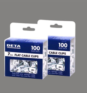 Deta 7mm White Flat Cable Clips - 2 Pack (Total 200 Clips)  / Durable Material