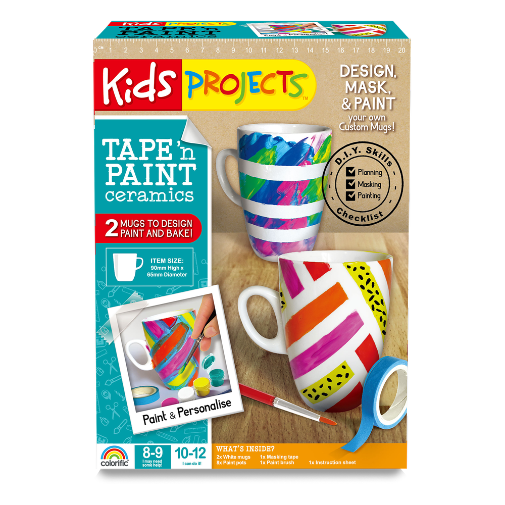 Kids Projects Tape 'n Paint Ceramics with 2 Mugs/Perfect for Budding Artists