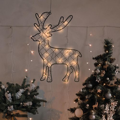 Click Metal Wire LED Hanging Christmas Reindeer - Black