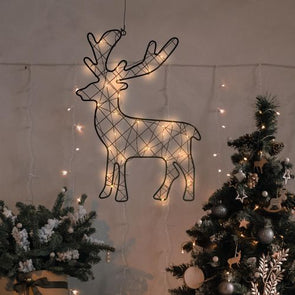 Click Metal Wire LED Hanging Christmas Reindeer - Black