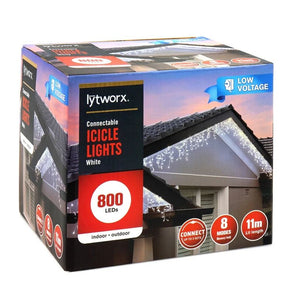 Lytworx 11m 800 LED Connectable Icicle Lights Indoor/Outdoor White