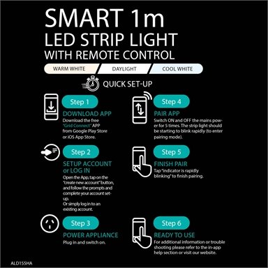 Arlec Grid Connect Smart 1m CCT LED Strip Light with Remote - TheITmart